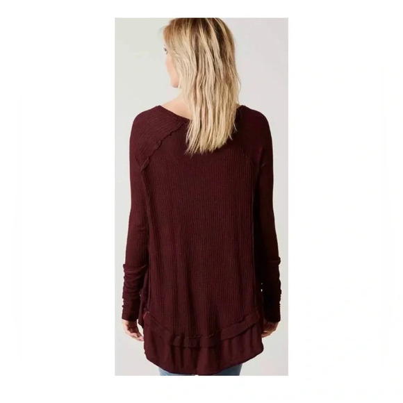 WE THE FREE Burgundy Thermal Long Sleeve V-Neck Top Small‎ - Picture 6 of 11